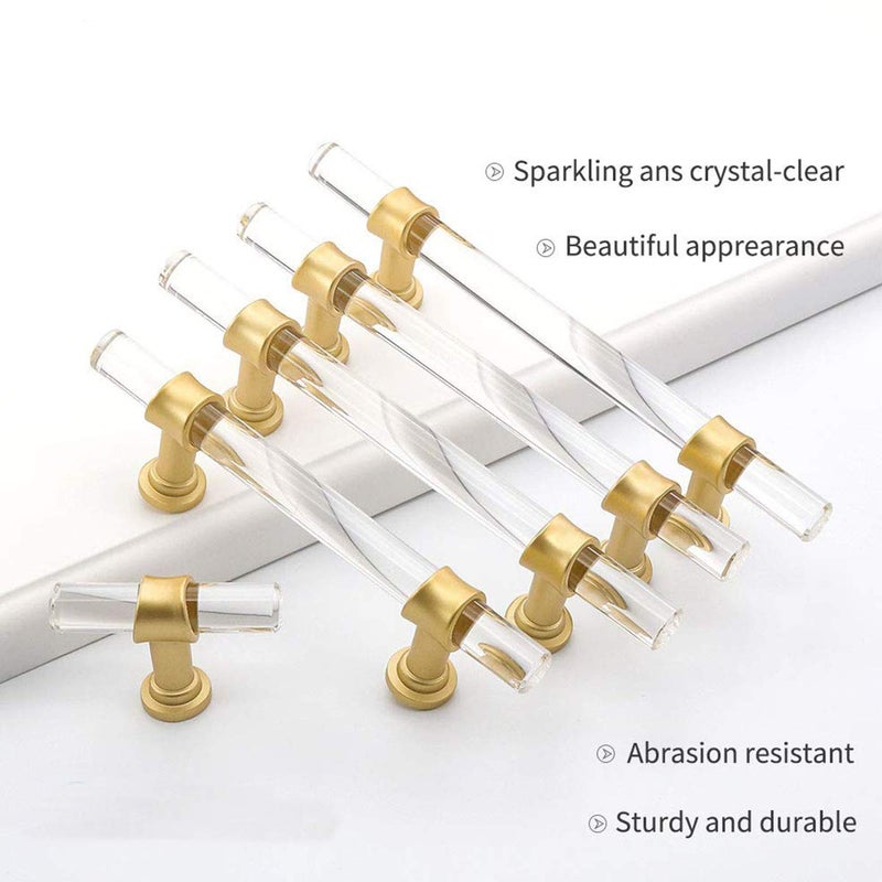 Peaha 10 Pack 3-1/2 Inch Acrylic Cabinet Pulls Gold Drawer Handles Brushed Brass Hardware Zinc Alloy for Dresser Cupboard Kitchen - Image 5
